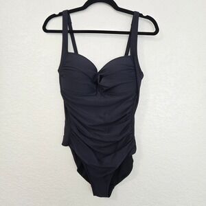 NIPTUCK SWIM Dark Blue Ruched Sweetheart Neck One Piece Swimsuit Women's Size 10